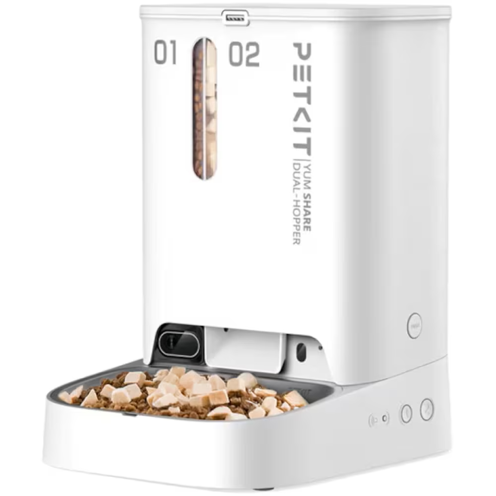 Hranitor automat animale de companie PETKIT Yumshare Dual Hopper, Camera Full HD, 5 l, alb